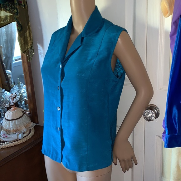 DKR & Co turquoise sleeveless button down vest shirt top S - Picture 7 of 10